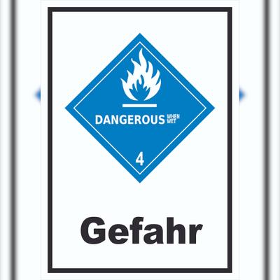 HB-Druck Schild wasserreaktive Stoffe Gefahr Dangerous when wet hochkant