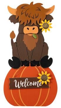 "Glitzhome 30""H Fall Wood Highland Cow Porch Decor - 30''H"