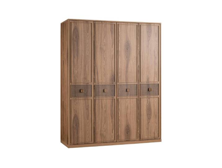 Möbel-Zeit Kleiderschrank TRIO 4-türig – in Holz-Optik – 2x LED-Kleiderstangen – Hazeran-Design