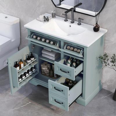 CARMORICO "36"" Bathroom Vanity with Sink, Tip-out Drawers & Soft-Close Door Hinges"