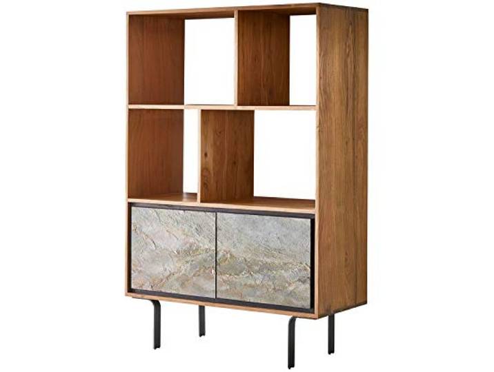 DELIFE Bücherschrank Juwelo 88 cm Akazie Natur Stein Beine Schwarz