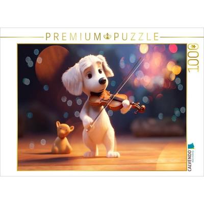 CALVENDO Puzzle Hund Milow mit der Geige | 1000 Teile Lege-Größe 64x48cm Foto-Puzzle für glückliche Stunden