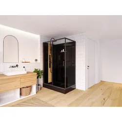 Rechteckige Duschkabine mit Hydromassage - Bambus - Beidseitige Installation - Schwarz matt - 120 x 80 x 225 cm - VITUNA