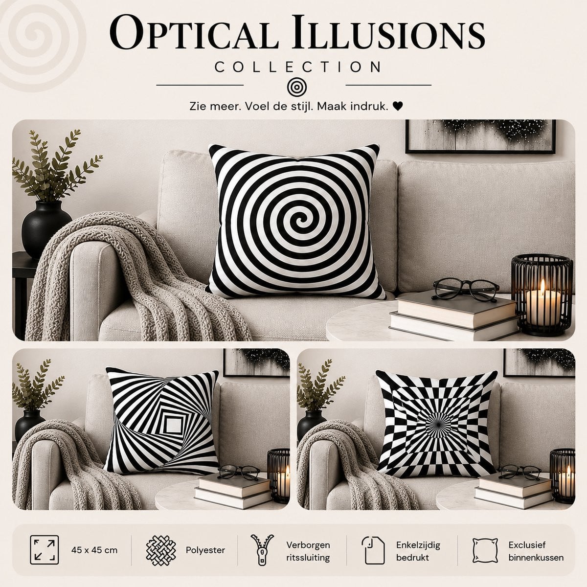 Kussenhoes Optical Illusions Collection 45 x 45 cm