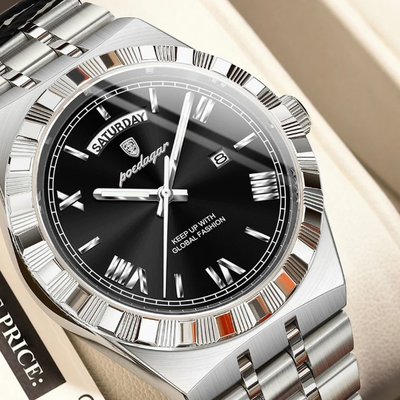 Uplifted Finds Poedagar Luxury Business Men Watch With Week And Date Display silver black