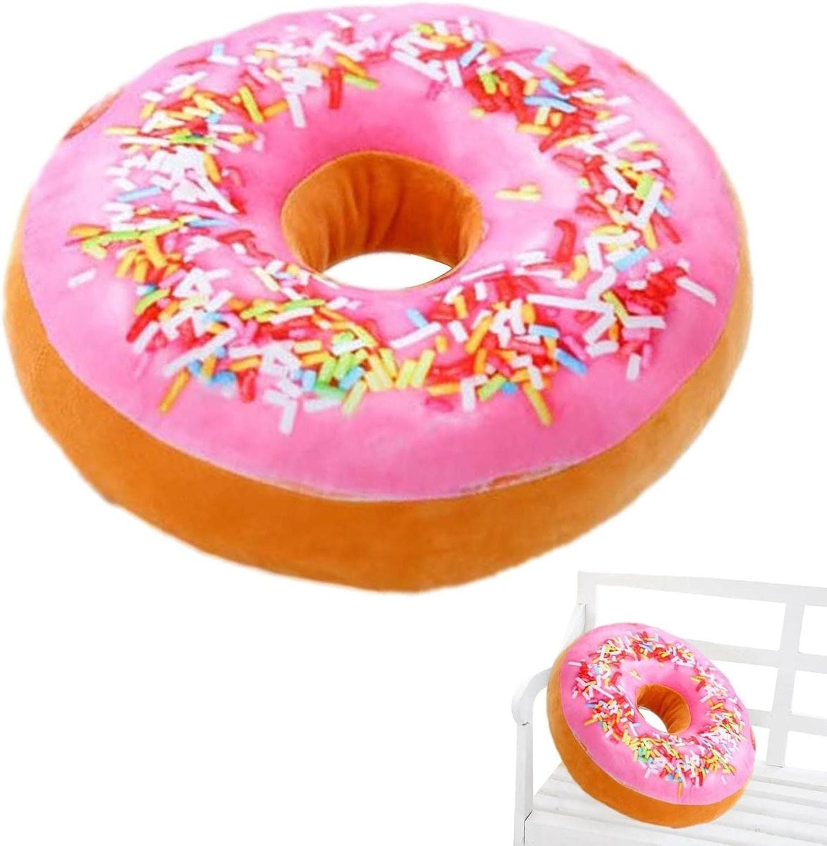 Gevuld donutvormig kussen - Pluche gooikussen met patroon 6 - Geschikt voor bureaustoel of autostoel