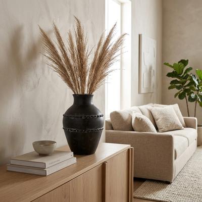 Sagebrook Home Decorative Vase - Black Ceramic Etched Bands Classic, 12 in.