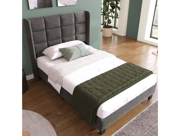 Lit rembourré lit simple 90x200 cm avec cadre de latte dureté moyenne - gris