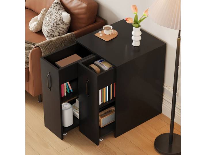 Bibliothèque Mobile 50x52x75 cm avec 3 Étagères Rangements Coulissants Roulettes et Montage Réversible - Panneaux - Noir