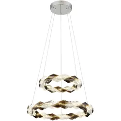 LED Hängelampe höhenverstellbar Pendelleuchte Kristalle rauch klar, H 130 cm