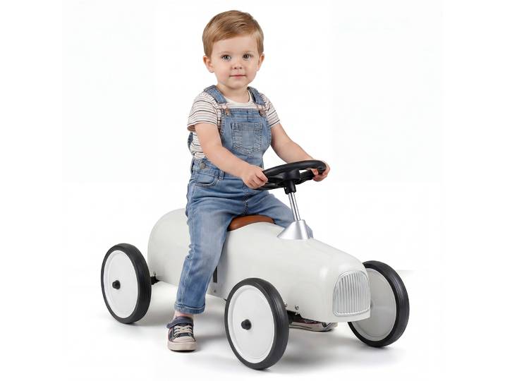 Bordeauxrode Vintage Raceauto voor Kinderen Vanaf 18 Maanden Loopauto voor Kinderen Draaibaar Stuur Wit