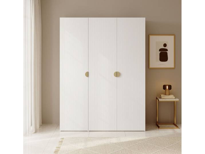 Selsey Kleiderschrank MOONIR mit geriffelten Fronten, Kleiderstange und Regalen