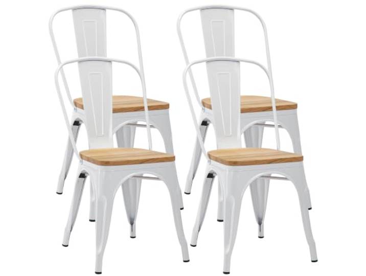 Duhome 4er Set Esszimmerstuhl aus Metall mit Rückenlehne, Weiß+Naturholz Bistrostuhl aus Eisen Esszimmerstuhl, Stapelbare Küchenstühle