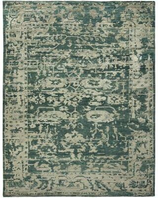 KALATY Transitional Blue Hand-Knotted Wool & Viscose Area Rug