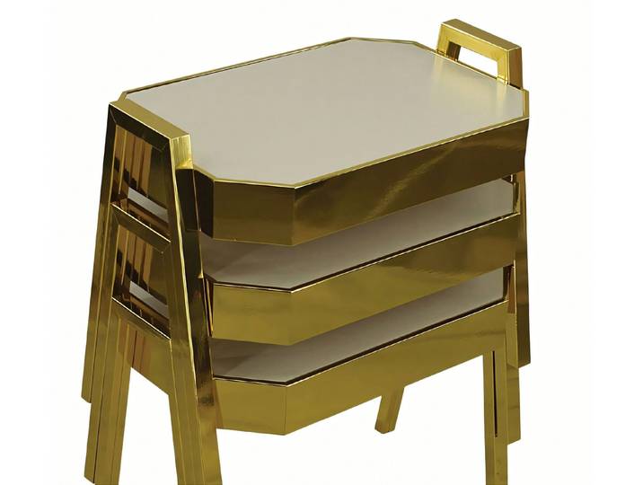 JVmoebel Couchtisch Goldener Holz Couchtisch mit elegantem Design und robuster Bauweise (Set, 3x Couchtisch), Made in Europe