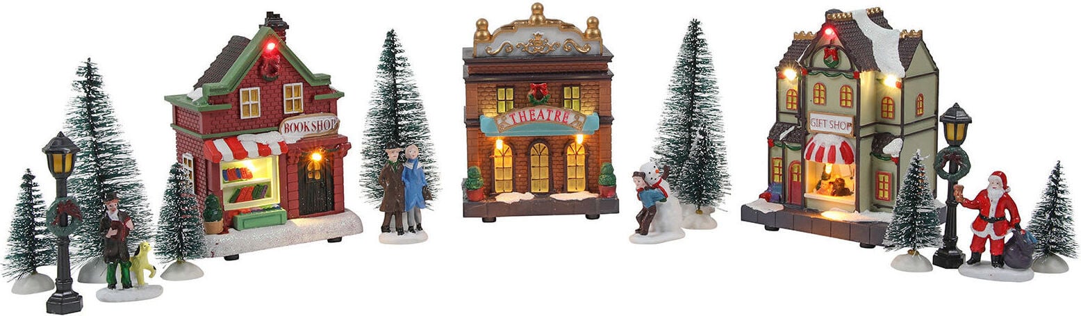 Spetebo Kerstdorp met LED-verlichting - 17-delig tafeldecoratie