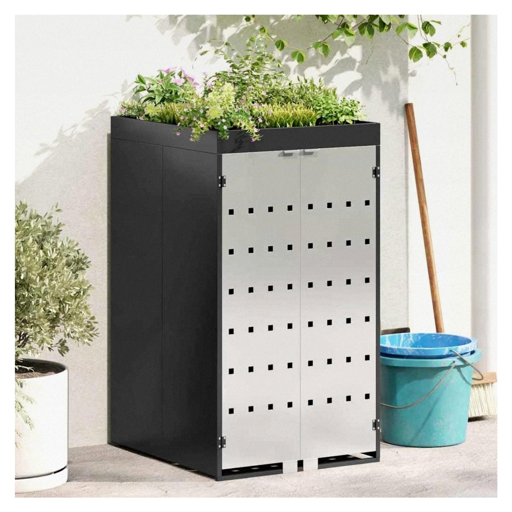 Mülltonnenbox 1er 240L 120L Edelstahl mit Pflanzdach Anthrazit