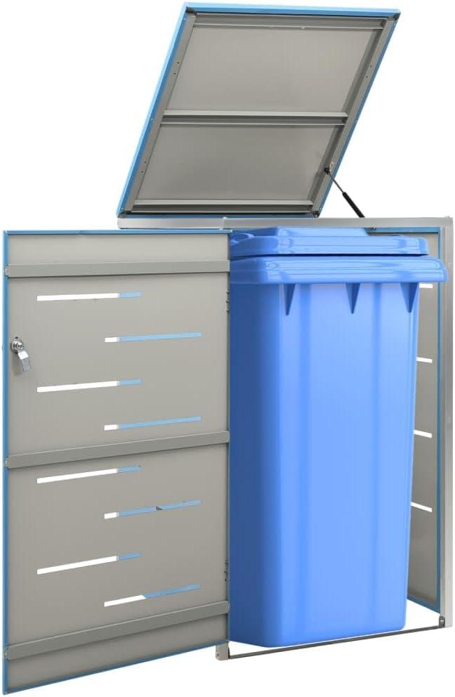 Mülltonnenbox für 1 Tonne 69x77,5x112,5 cm Edelstahl Mülltonnenhaus Stahl verzinkt, Mülltonnenverkleidung aus Metall Blau 1 Tonne