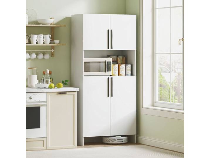 Armoire de cuisine - Modèle multifonction - Blanc - 2 portes - Support micro-ondes