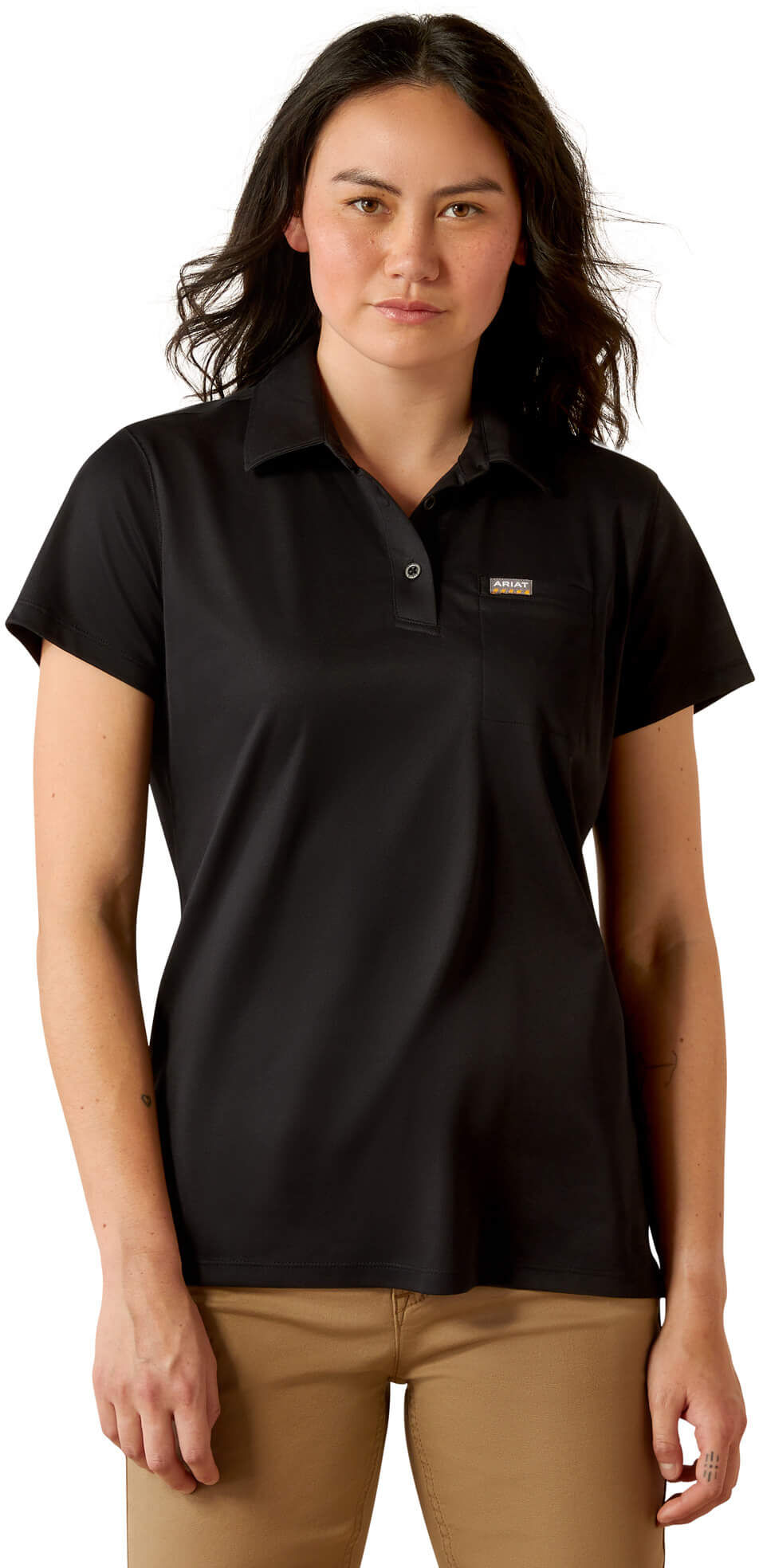 Women's Rebar Foreman Polo Shirt in Black, Size: Medium by Ariat