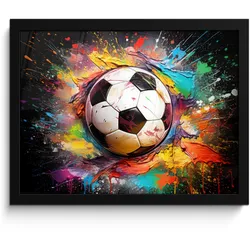 POSTER MIT RAHMEN Fußball - Farbe - Farben - Schwarz - Weiß 40x30 cm