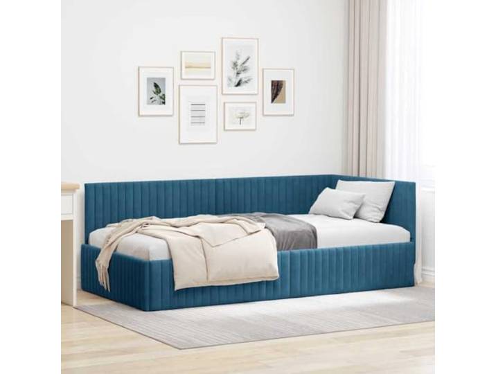 YUOTYRKTEJRSG Stoffbezug L förmig Wandlungsfähig Blau 100x200 cm Eckbettgestell mit Kopfteil Blau 100x200 cm Samt, L-förmiger Stoffbettrahmen mit Lattenrost, platzsparendes Polsterbett als