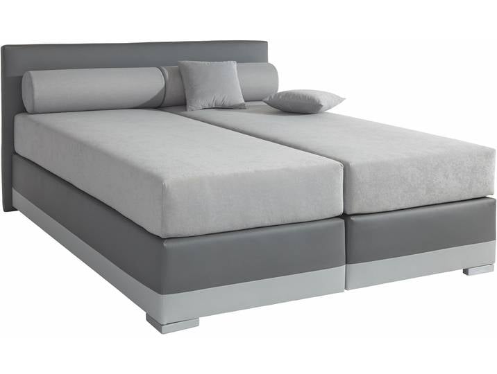 Boxspringbett, 167x210 cm, Kunstleder & Microvelours, Grau, 7-Zonen-Kaltschaummatratze, Maintal
