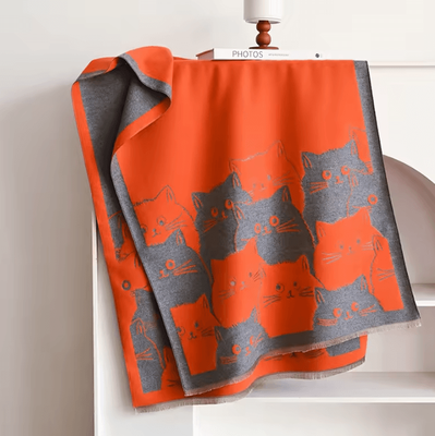 Uplift Curations Cute Cat Jacquard Cashmere Pashmina Scarf Thick Winter Warmth Shawl & Coldproof Blanket orange