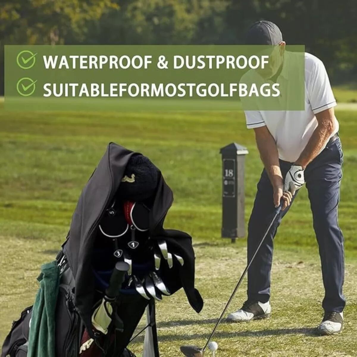 INF Schwarze Oxford-Stoff Golf-Schläger Regen- und Staubschutzabdeckung - Tragbare Schutzhaube für Golftasche