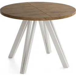 ESSTISCH Ravero runder ausziehbarer, Eiche Braun Rustikal 100-140/100/77 cm