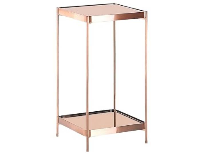 Beliani Beistelltisch Kupfer Sicherheitsglas Quadratisch Exklusiver Metall, Glänzend, Mit Stauraum, Belastbarkeit 20 kg, 29 x 29 x 60 cm