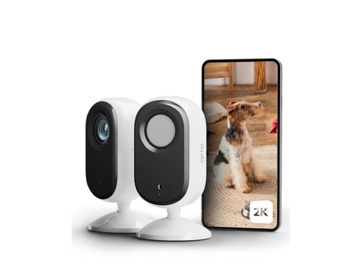 Arlo Essential 2K Wi-Fi Beveiligingscamera voor Binnen, 2K Video, Nachtzicht, Bewegingsmelder, Sirene, Arlo Secure Plan Proefperiode, Set van 2