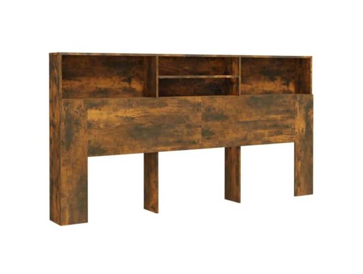 GHVBNMF Kopfteil mit Ablagen Räuchereiche 200x19x103,5 cm Bettregal Praktisches Standregal fürs Schlafzimmer mit vier offenen Fächern für Bücher und Dekoration in dunkler Eichenoptik.