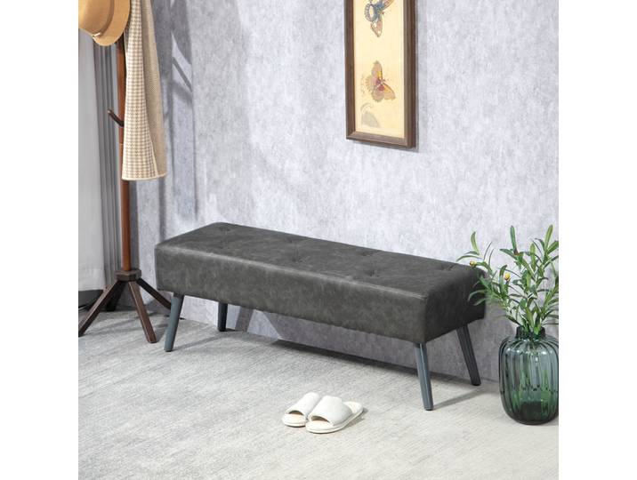 HOMCOM Banc Bout de Lit Gris 114cm Bois Assise Rembourrée
