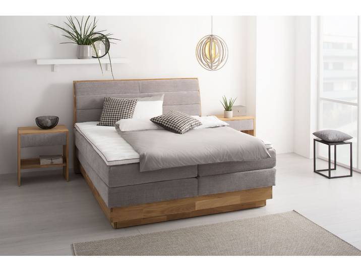 Boxspringbett, Grau, 184x216 cm, Polyester, Mit LED-Beleuchtung & Bettkasten, Modern, OTTO PRODUCTS