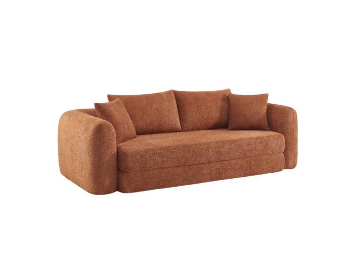 Canapé compressé convertible 3 places bouclette texturée terracotta