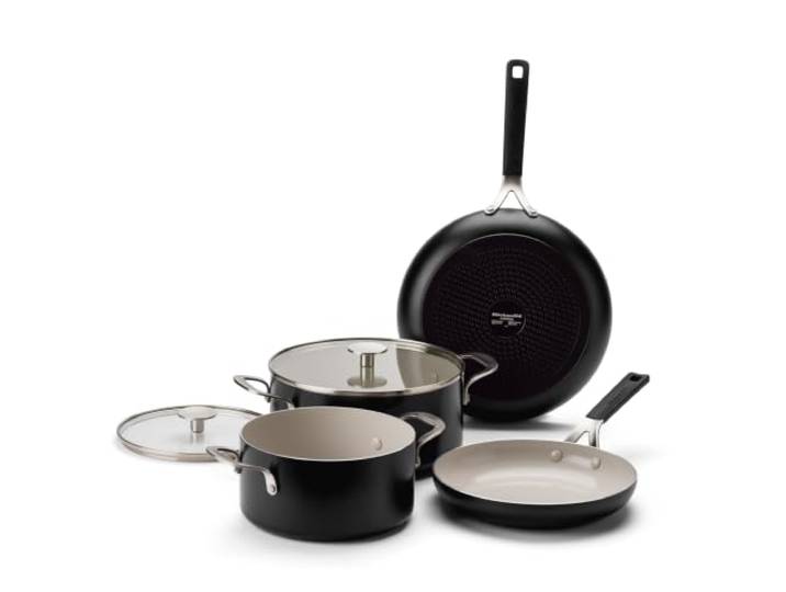 KitchenAid Aluminium Kochgeschirr-Set 6-teilig, Schwarz Kitchen Aid Aluminium Kochgeschirr mit 9G Keramik-Antihaftbeschichtung, schneller Wärmeverteilung & Induktion