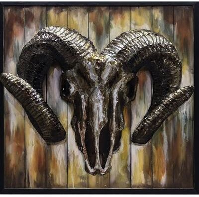 Bronzhaus Ram Head 3-D Painting Canvas Classic Artwork Metal Sculpture Figurine Home Decor