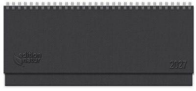 Korsch Tischkalender Edition Natur 2027, Querformat, 128 Seiten, Wochenübersicht, Kalendarium für D/GB/F/I, L 105 x B 298 mm, Naturkarton, schwarz