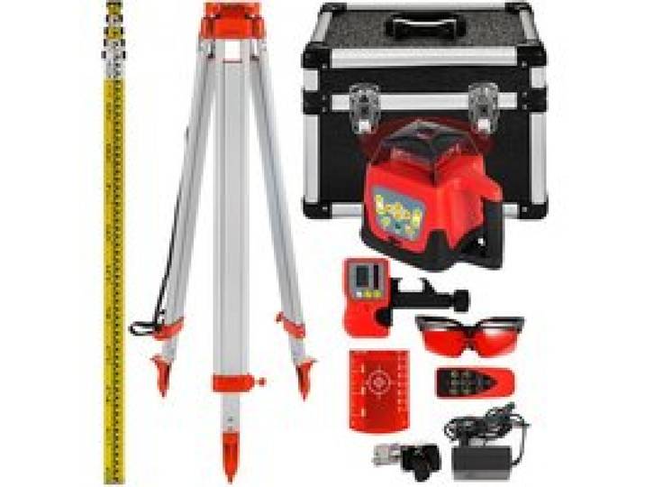 VEVOR Professional Rotationslaser max. Arbeitsbereich 500 m rot, Linienlaser 360 Grad Laser höhenmesser Wasser- und staubdicht Außenbereich Arbeitszeit 20 Stunden mit Stativ & Herrscher Elektrik
