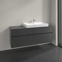 Villeroy und Boch Collaro Waschtischunterschrank C090B0VR 140x54,8x50cm, Waschtisch rechts, mit LED-Beleuchtung, graphite