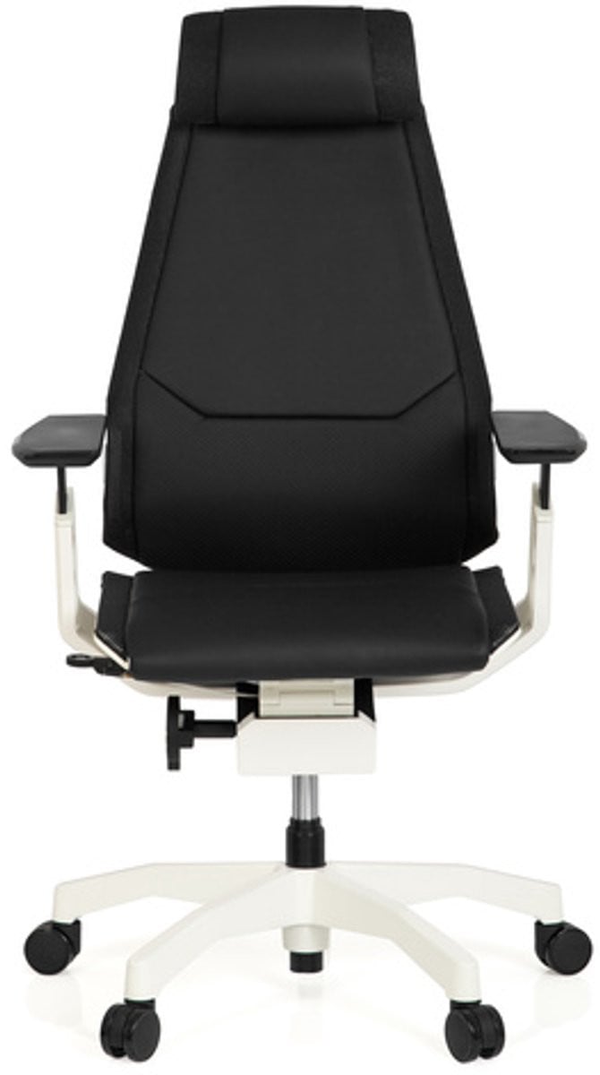 HJH Office Genidia Pro White ergonomische bureaustoel met lederen bekleding in zwart