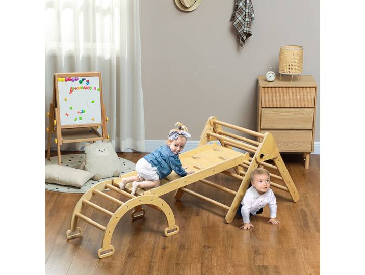 AIYAPLAY Grimpeur Bois 5 en 1 Pliable avec Rampe 178cm Naturel