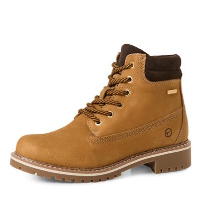 Winterboots TAMARIS, Damen, Gr. 37, braun (camelfarben), Nubukleder, kontrastfarbene Details, Schuhe Winterboots, Blockabsatz, Schnürstiefelette mit DUO-TEX Ausstattung
