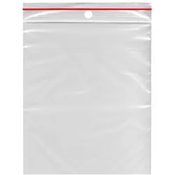 VEPATIM 1000x Druckverschlussbeutel  80 x 120 mm mit Rundlochung Farbstreifen rot