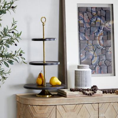 ARCILLA ELEMENTAL Dark Brown Mango Wood Tiered Server with Aluminum Bases or Gold Stand - 2 Tier or 3 Tier