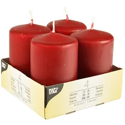 Papstar 4 Stumpenkerzen 5x8cm Kerzen Set Tischkerzen Wachskerzen klassische Kerzen Deko Hochzeit Geburtstag Event Raumdeko Bordeaux