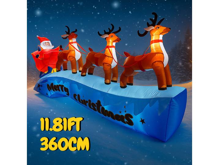 11.81FT gonflable Santa traîneau renne noël LED éclairé cour fête décoration fournitures de noël maison ornement cadeau festif jouet