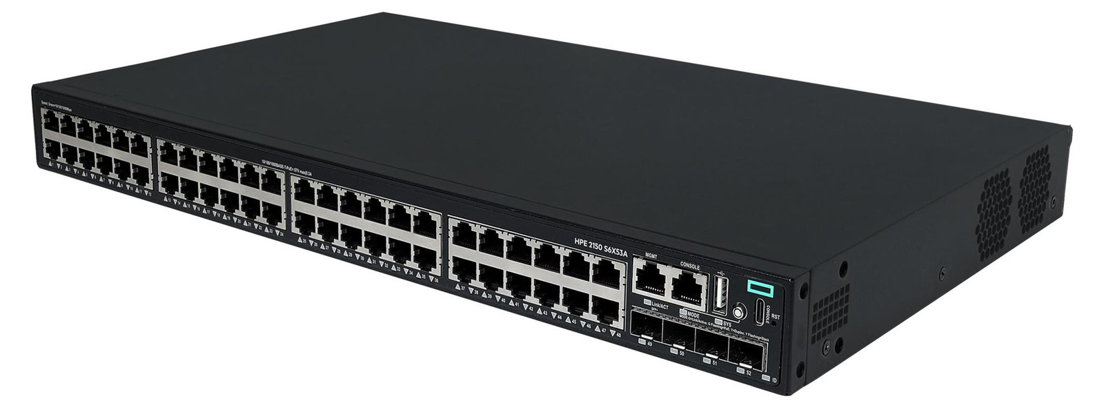 HPE CW 2150 48-poorts PoE+ Gigabit Ethernet Switch met 4 SFP+ poorten, 390W, beheerd