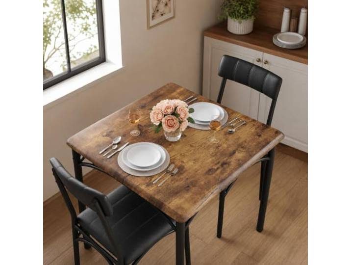 Koioplie Platzsparende 3-teilige Essgruppe für 2 Personen – quadratischer Küchentisch + 2 gepolsterte Stühle, Metall-/Holzdesign, ideal für Wohnung/Studio, Farbe: klassisch Color